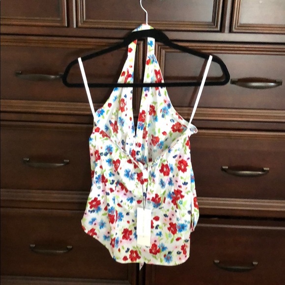 NWT Veronica Beard Floral Halter Tie-Front Top - Picture 8 of 9